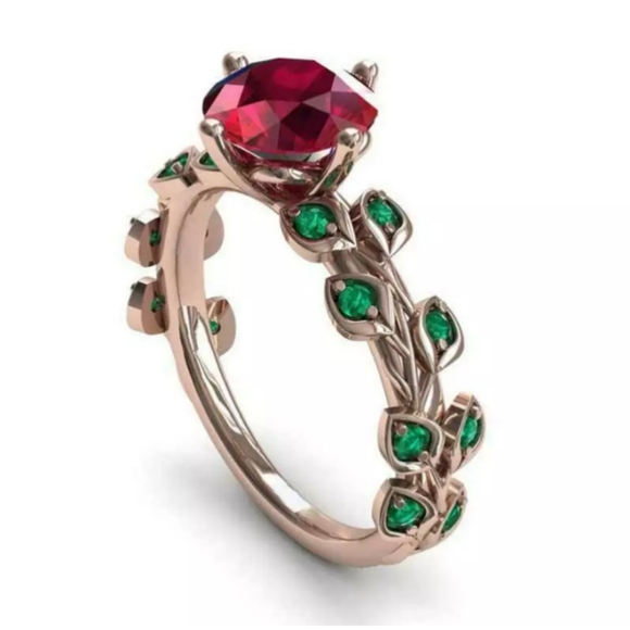 Round Cut Ruby Ring 925 SS Rose Gold Filled - Picture 4 of 5